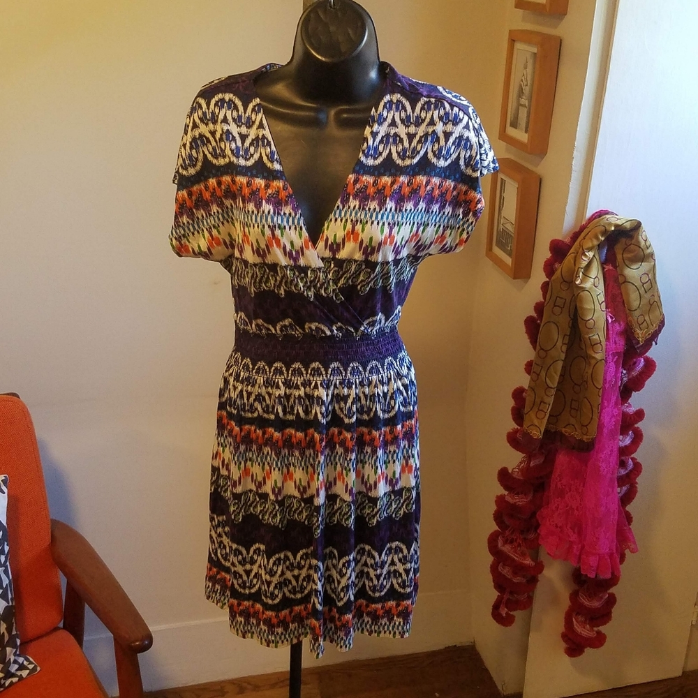 TORY BURCH Silk Surplice Top Smocked Waist Dress